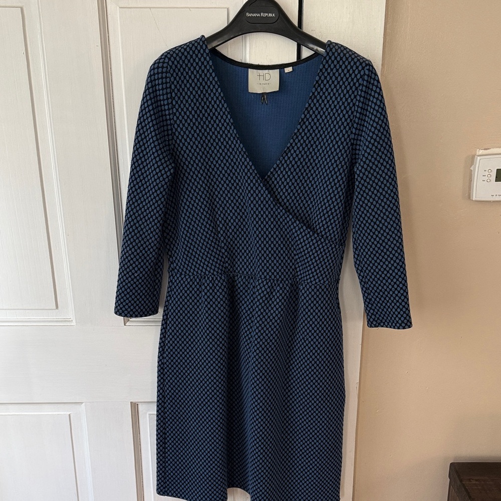 HD in Paris Blue Diamond Pattern Long Sleeve Dress